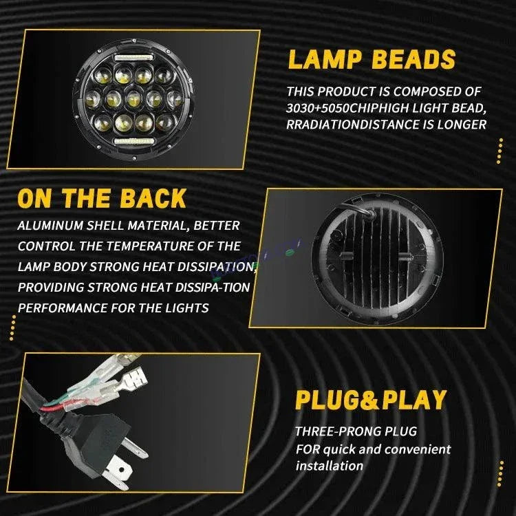HJG 7 Inch Led Headlight Assembly Halo Lights Dual Color Yellow White 7 Inch Round Motorcycle Lights For Jeeps Universal Car Compatible with Royal Enfield, Jeep & Harley Davidson 231042 2 - Biker.Store - www.biker.store