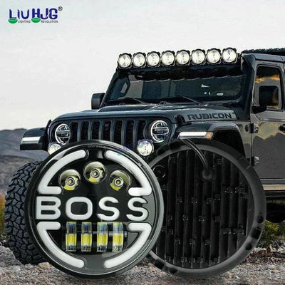 HJG 7 Inch Led Headlight Assembly Halo Lights Dual Color Yellow White 7 Inch Round Motorcycle Lights For Jeeps Universal Car Compatible with Royal Enfield, Jeep & Harley Davidson BOSS 2 - Biker.Store - www.biker.store