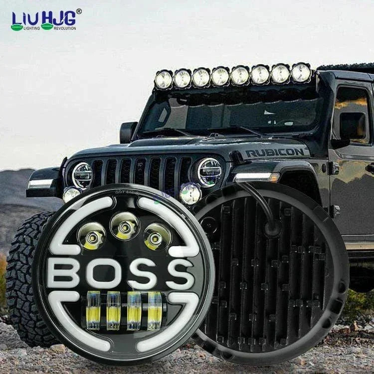 HJG 7 Inch Led Headlight Assembly Halo Lights Dual Color Yellow White 7 Inch Round Motorcycle Lights For Jeeps Universal Car Compatible with Royal Enfield, Jeep & Harley Davidson BOSS 2 - Biker.Store - www.biker.store