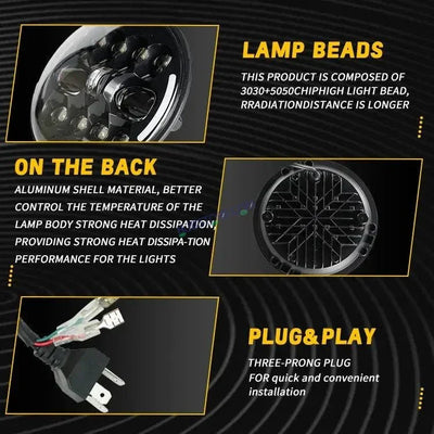HJG 7 Inch Led Headlight Halo Lights Dual Color Yellow White 90w 7 Inch Round Motorcycle Lights For Jeeps Universal Car Compatible with Royal Enfield, Jeep & Harley Davidson King Kong - Biker.Store - www.biker.store