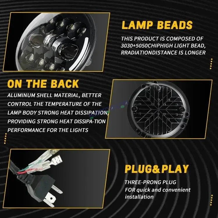 HJG 7 Inch Led Headlight Halo Lights Dual Color Yellow White 90w 7 Inch Round Motorcycle Lights For Jeeps Universal Car Compatible with Royal Enfield, Jeep & Harley Davidson King Kong - Biker.Store - www.biker.store
