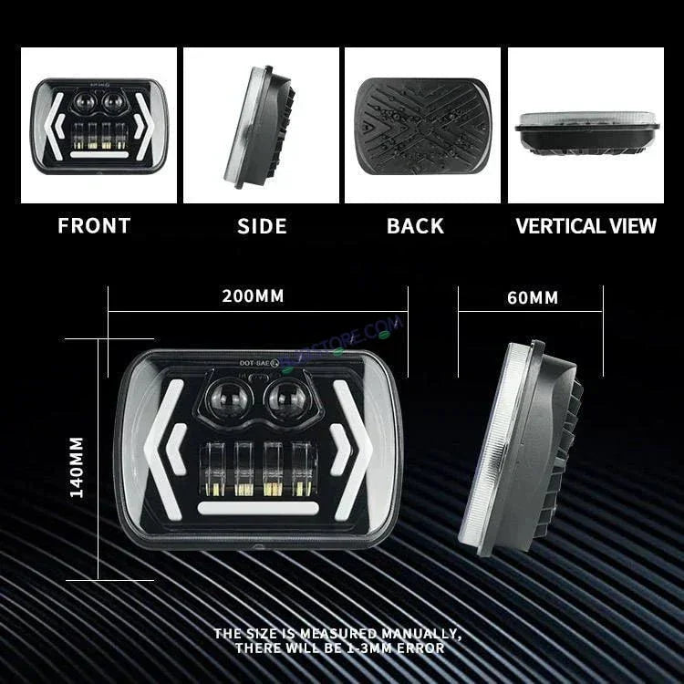HJG 90w Hi/lo Beam 6x7 5x7 Projector Sealed Beam Rectangle Truck Led Headlights With Drl - Biker.Store - www.biker.store