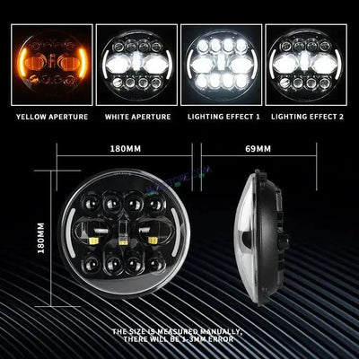 HJG 7 Inch Led Headlight Halo Lights Dual Color Yellow White 90w 7 Inch Round Motorcycle Lights For Jeeps Universal Car Compatible with Royal Enfield, Jeep & Harley Davidson King Kong - Biker.Store - www.biker.store