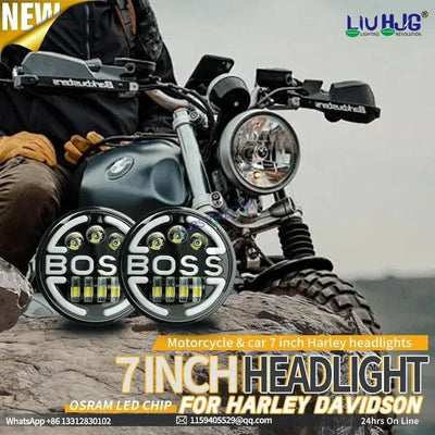 HJG 7 Inch Led Headlight Assembly Halo Lights Dual Color Yellow White 7 Inch Round Motorcycle Lights For Jeeps Universal Car Compatible with Royal Enfield, Jeep & Harley Davidson BOSS 2 - Biker.Store - www.biker.store