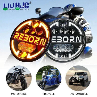 HJG 7 Inch Led Headlight Halo Lights Dual Color Yellow White 90w 7 Inch Round Motorcycle Lights For Jeeps Universal Car Compatible with Royal Enfield, Jeep & Harley Davidson HJG Reborn - Biker.Store - www.biker.store
