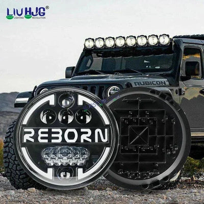 HJG 7 Inch Led Headlight Halo Lights Dual Color Yellow White 90w 7 Inch Round Motorcycle Lights For Jeeps Universal Car Compatible with Royal Enfield, Jeep & Harley Davidson Reborn 2 - Biker.Store - www.biker.store