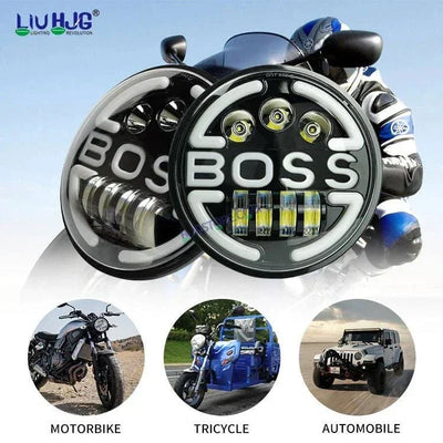 HJG 7 Inch Led Headlight Assembly Halo Lights Dual Color Yellow White 7 Inch Round Motorcycle Lights For Jeeps Universal Car Compatible with Royal Enfield, Jeep & Harley Davidson BOSS 2 - Biker.Store - www.biker.store