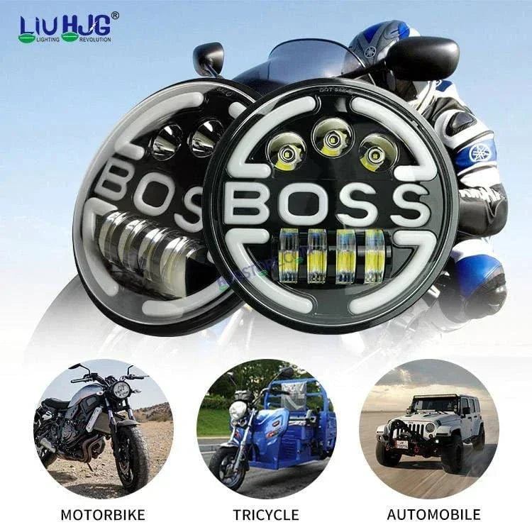 HJG 7 Inch Led Headlight Assembly Halo Lights Dual Color Yellow White 7 Inch Round Motorcycle Lights For Jeeps Universal Car Compatible with Royal Enfield, Jeep & Harley Davidson BOSS 2 - Biker.Store - www.biker.store