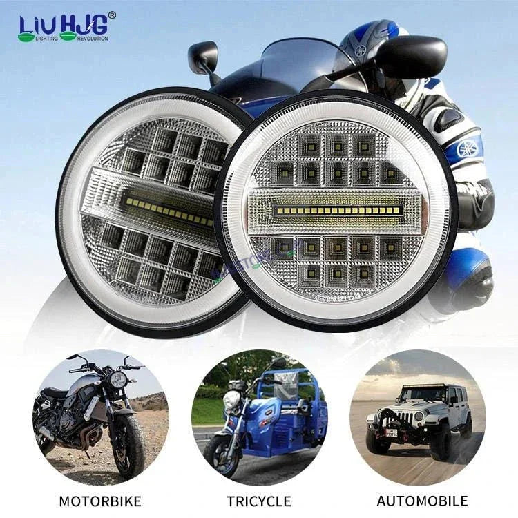 HJG 7 Inch Led Headlight Assembly Halo Lights Dual Color Yellow White 7 Inch Round Motorcycle Lights For Jeeps Universal Car Compatible with Royal Enfield, Jeep & Harley Davidson Diamond - Biker.Store - www.biker.store
