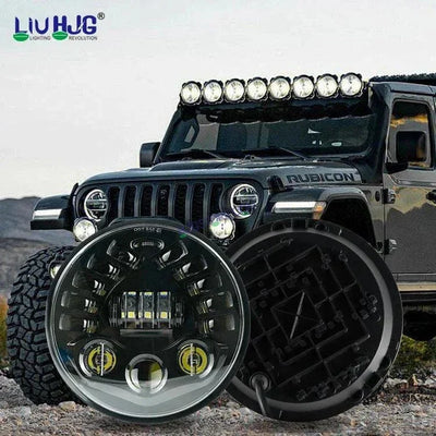 HJG 7 Inch Led Headlight Halo Lights Dual Color Yellow White 90w 7 Inch Round Motorcycle Lights For Jeeps Universal Car Compatible with Royal Enfield, Jeep & Harley Davidson 231047 2 HJG - Biker.Store - www.biker.store