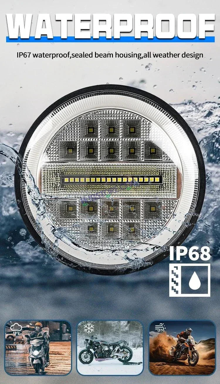 HJG 7 Inch Led Headlight Assembly Halo Lights Dual Color Yellow White 7 Inch Round Motorcycle Lights For Jeeps Universal Car Compatible with Royal Enfield, Jeep & Harley Davidson Diamond - Biker.Store - www.biker.store