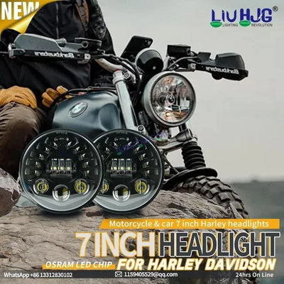 HJG 7 Inch Led Headlight Halo Lights Dual Color Yellow White 90w 7 Inch Round Motorcycle Lights For Jeeps Universal Car Compatible with Royal Enfield, Jeep & Harley Davidson 231047 - Biker.Store - www.biker.store