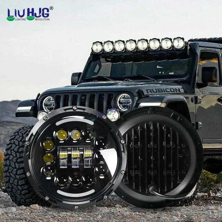 HJG 7 Inch Wireless Phone App Rgb Remote Control Auto 12v Chasing Halo 7'' Inch Round Led Headlight With Fog Light Kit 231036 2 - Biker.Store - www.biker.store