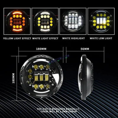 HJG 7 Inch Wireless Phone App Rgb Remote Control Auto 12v Chasing Halo 7'' Inch Round Led Headlight With Fog Light Kit 231036 2 - Biker.Store - www.biker.store