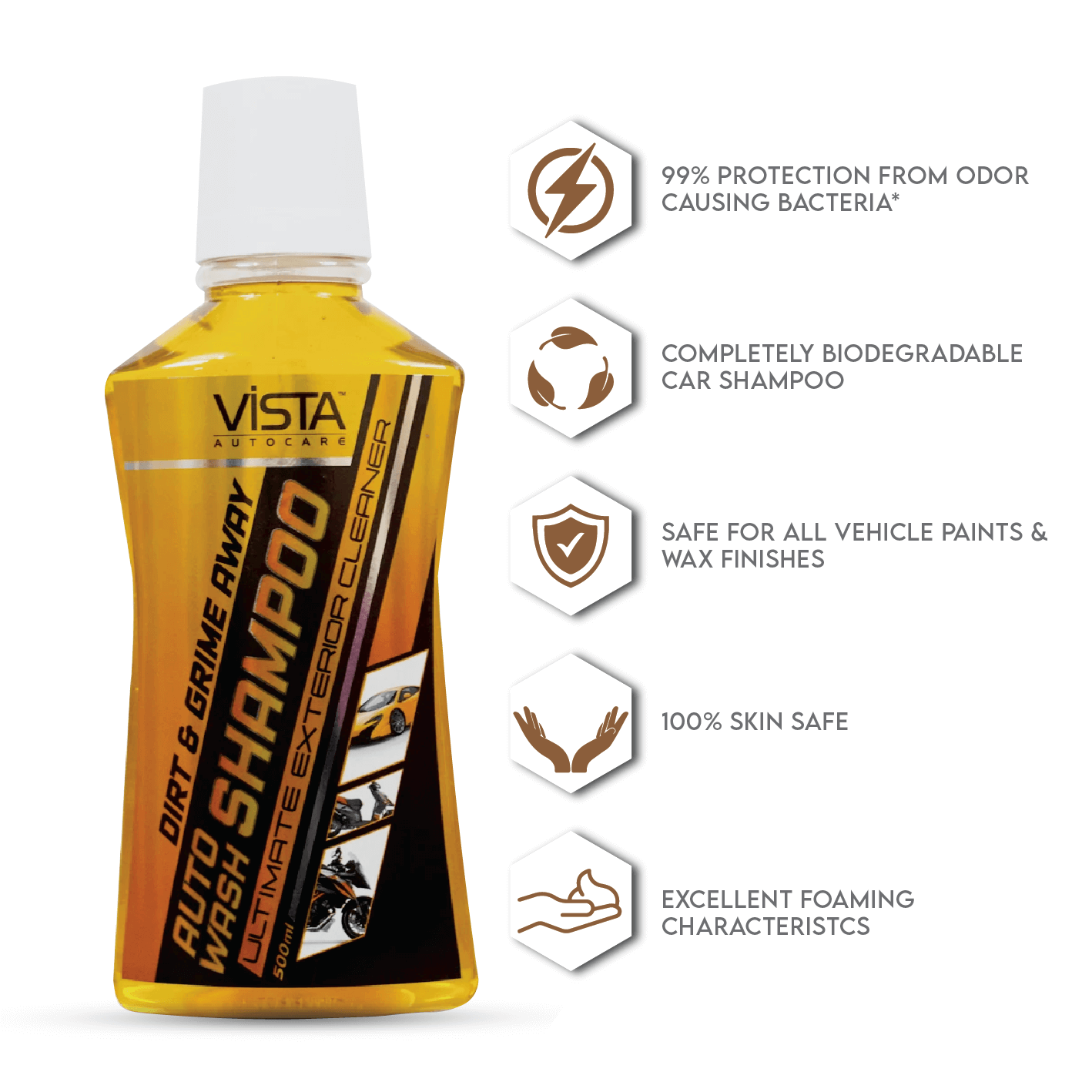 Vista Auto Wash Shampoo 500 ml - pH Balance Formula, For Car And Bike - Biker.Store - www.biker.store
