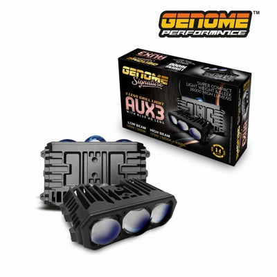 Genome Signature AUX3 3-Lens Grille Light – Super Compact, 16000 High Lumens, Dual Beam (140W/170W) with Blue HD Lens for Fog & Driving
