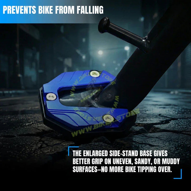 MG Universal Aluminum Two Wheeler Kickstand Extender | Side Stand Extension Pad Support Plate | Anti-Skid Enlarged Base Foot for Scooty Stability - Biker.Store - www.biker.store