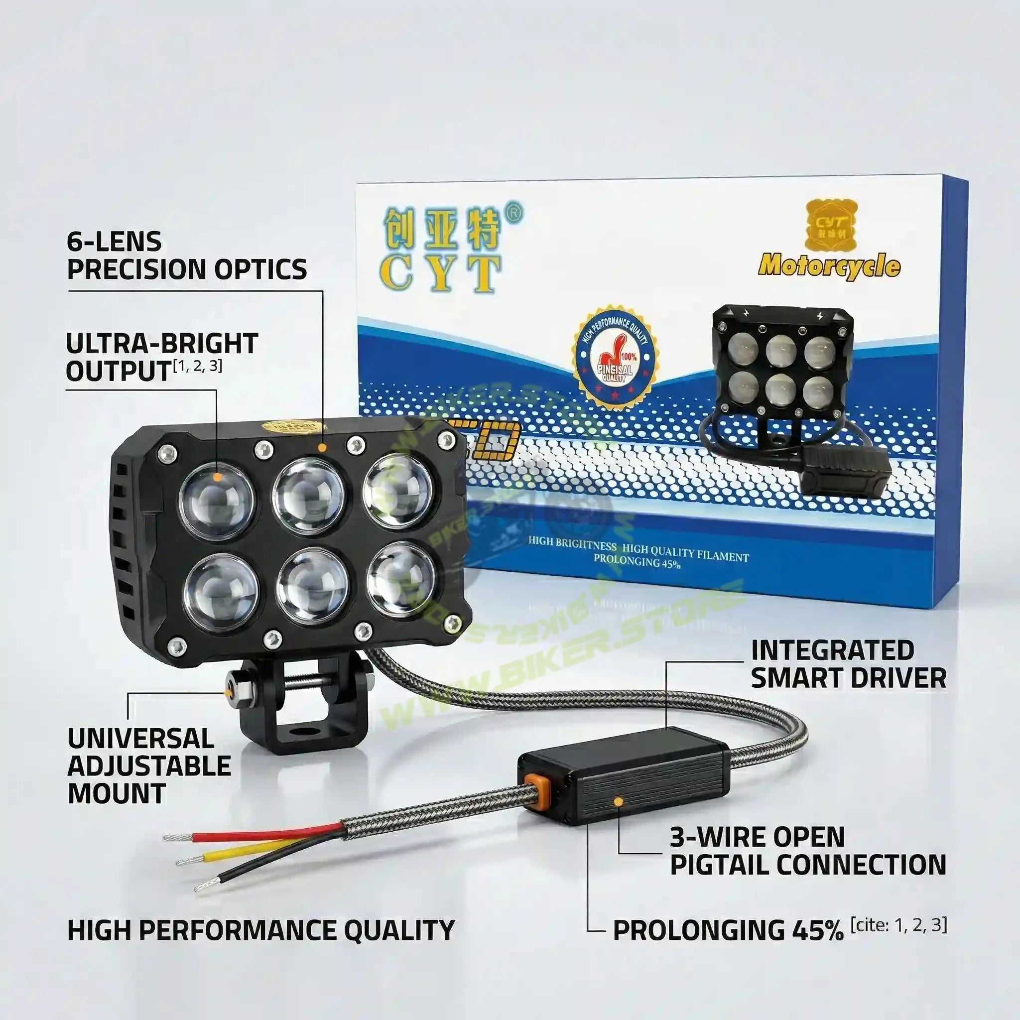 CYT 6x6 Projector Foglight 160W Dual Color (White/Yellow) - Universal Car & Bike LED Foglight - Biker.Store - www.biker.store