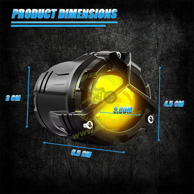 MOTO GENIUS VK350 Mini Dual Color LED Fog Light Kit with Y-Type Harness | Korean Chip 2-in-1 Spot & Flood Beam | Yellow & White Auxiliary Lights for Bike & Car (Pack of 2) - Biker.Store - www.biker.store