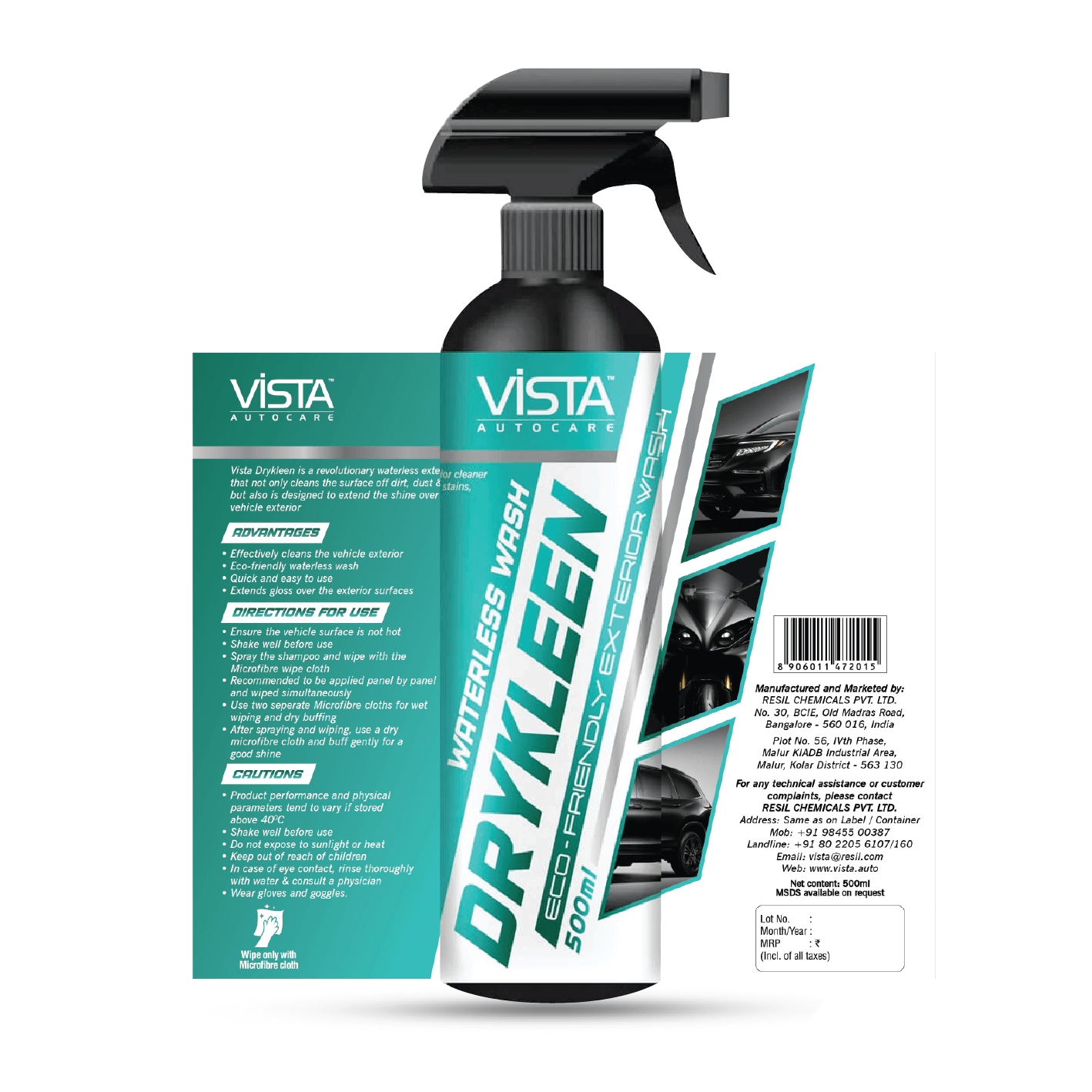 Vista Drykleen 500 ml | Waterless Multi-Surface Cleaner for Automobiles - Biker.Store - www.biker.store