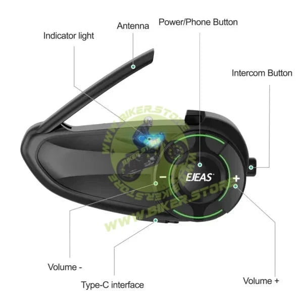 EJEAS Q8 Mesh Motorcycle Intercom – 6 Riders, Music Sharing & FM Radio - Biker.Store - www.biker.store
