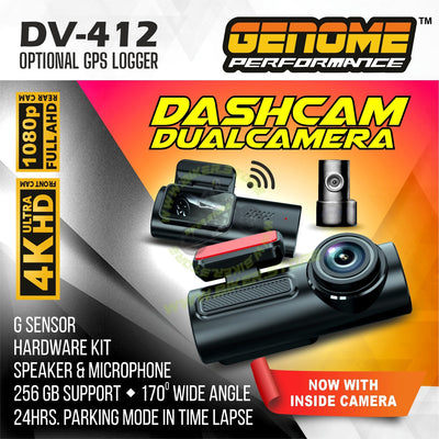 Genome DV412 4K UHD Dashcam (4K + 1K Dual Cam, GPS) - Biker.Store - www.biker.store