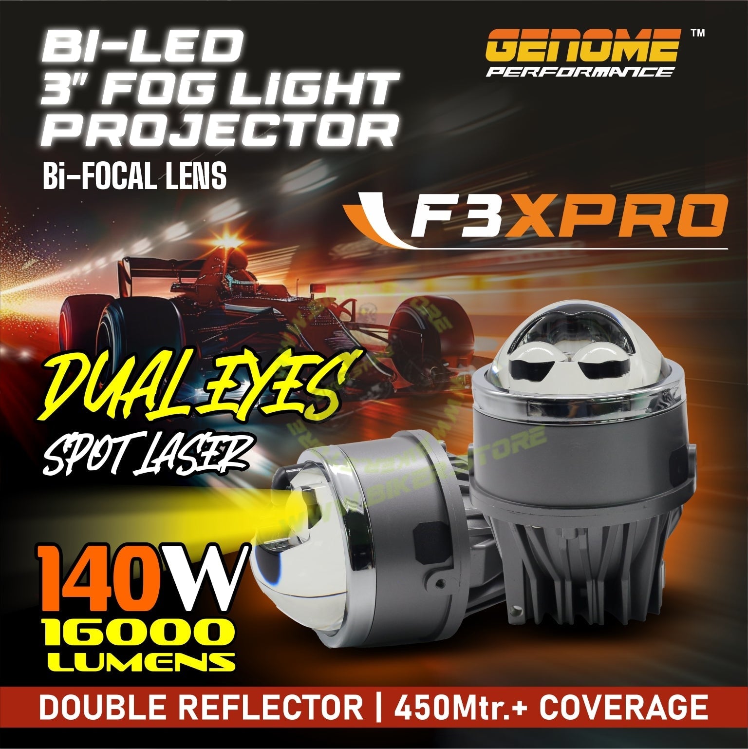 Genome 3’ FOG LIGHT BI-LED PROJECTOR F3 X PRO 3 Inch Foglight - Biker.Store - www.biker.store