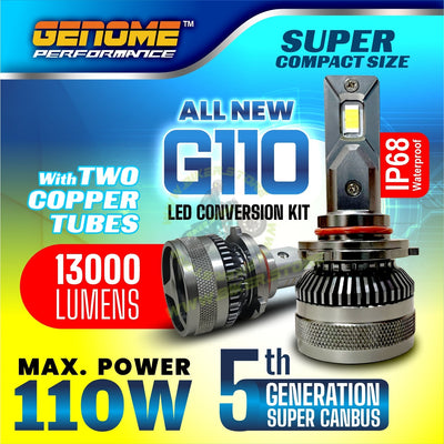Genome 110W LED Conversion Kits (4500K/6000K) High-Low Beam - Biker.Store - www.biker.store