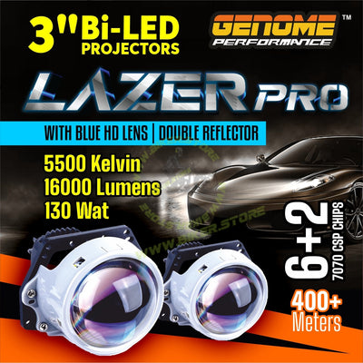 Genome 3.0″ Lazer Pro Bi-LED Car Foglamp Projector (With Silver Bezels, White Halos) 3 Inch Car Foglamp - Biker.Store - www.biker.store