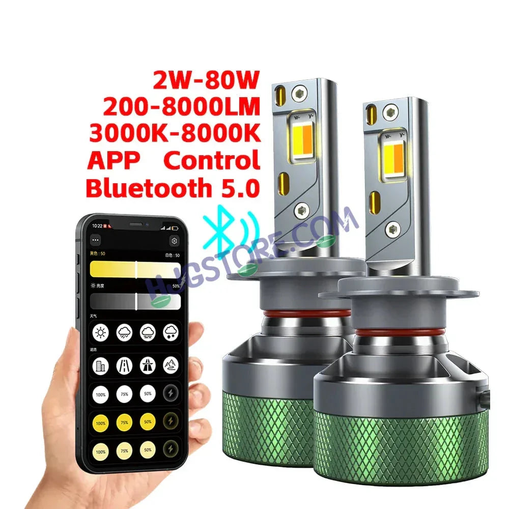 HJG AI Bulb H8/H9/H11/H16 App Control 200W Adjustable Beam Color Adjustable Brightness LED Bulb AC/DC Headlight White/Yellow/Warm White 200W for Bike Car LED Light H8/H9/H11/H16 AI Headlight 12V/24V for Bike/Car, LIU HJG AI Bulb Pack of 2, H8/H9/H11/H16 - Biker.Store - www.biker.store