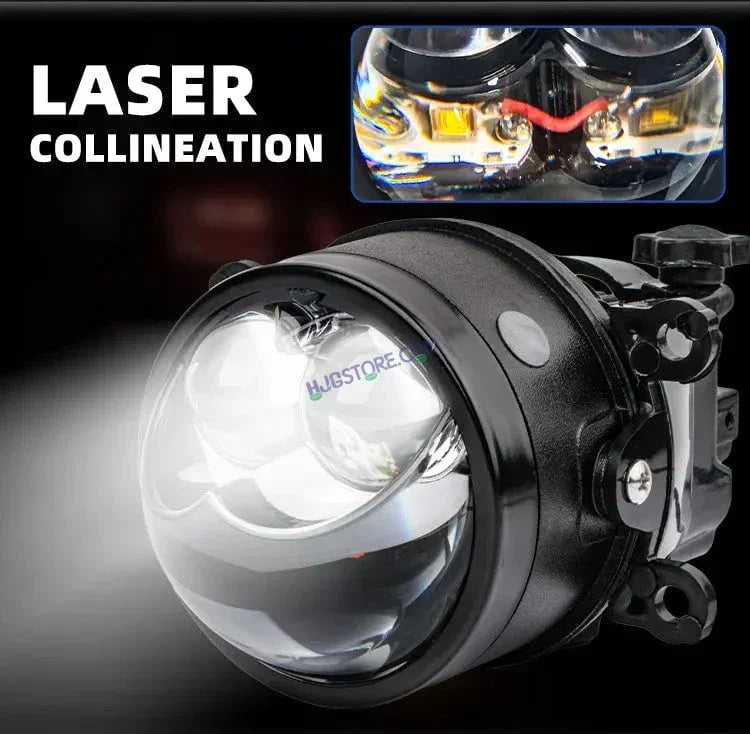 HJG 3 Inch Bi LED Car Projector 140W H8/H9/H11/H16 Foglight with Laser Spot and Wide Spread Red DRL/White/Yellow/Warm White Light 140W Foglight Ultra Wide Dual Intensity LED Driving Fog Lights 3000K/4300K/6500K Universal For All Cars & Bikes H8/H9/H11/H16 - Biker.Store - www.biker.store