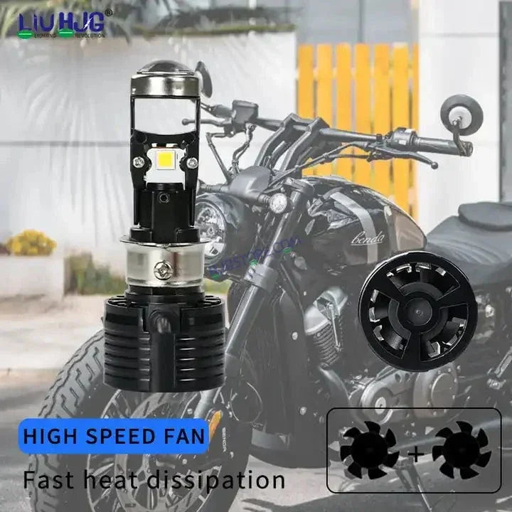 HJG Y6 Slim Projector Lens H4 LED Bulb 50W HJG Y6 Projector Light Lamp H4 LED Mini Projector Lens with Fan for Bike Bulb 5000LM Conversion Kit Hi/Lo Beam Headlight 12V/24V for Motorcycle/Car/SUV, Set of 1, White - Biker.Store - www.biker.store