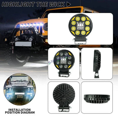 HJG 8 LED New Model KING Fog Light 60W LIU HJG Round Fog Light with DRL For Universal For Bike Universal For Car (Set of 2) 60W HJG KING Round Foglight with Red DRL, Flash Mode - Biker.Store - www.biker.store