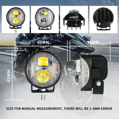 HJG 2 LED Round New with Red Blue Flash Strobe 2pc LIU HJG Fog Light for Bikes and Cars High Power, Heavy clamp and Strong aluminum. (2 LED Round Fog White/Yellow with Red/Blue Flash) White/Yellow Projector, Red Blue Strobe Flash, Pack of 2 - Biker.Store - www.biker.store