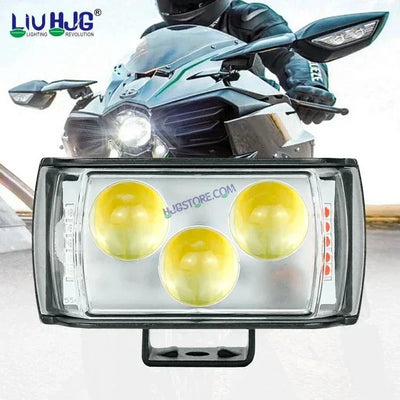 HJG 3 LED Projector Light Bar Fog Light 2pc with Triangular Lens Design 2pc with Red Blue Flash Strobe Fog Light for Bikes and Cars High Power, Heavy clamp and Strong aluminum.(3 LED Fog Light Bar Double) White/Yellow, Red Blue Strobe Flash, Pack of 2 - Biker.Store - www.biker.store