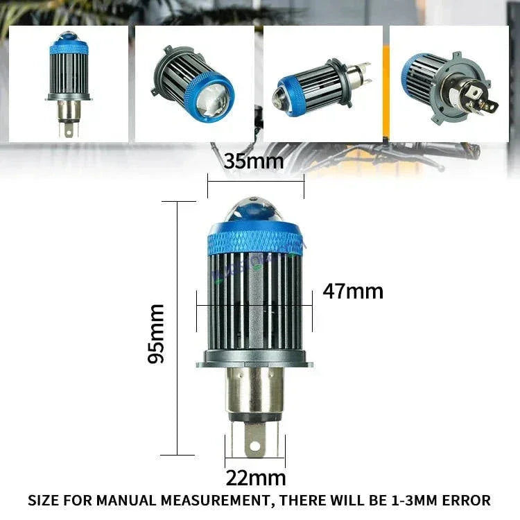HJG H4 Lens Headlight Bulb with Cooling Fan New Model White Yellow LED Headlight Bulb H4 For All Motorcycles (Low and High Beam Bulbs (White/Yellow) White Yellow 40W Lens) LIU HJG H4 Lens Headlight with Cooling Fan - Type H4 - Biker.Store - www.biker.store