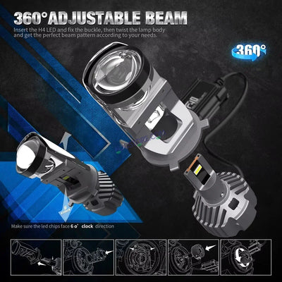 HJG Y6 New Model 55W Projector Lens H4 LED Bulb 55W HJG Y6 Projector Light Lamp H4 LED Mini Projector Lens with Fan for Bike Bulb 7000LM Conversion Kit Hi/Lo Beam Headlight 12V/24V for Motorcycle, Set of 1, White Hi/Lo - Biker.Store - www.biker.store