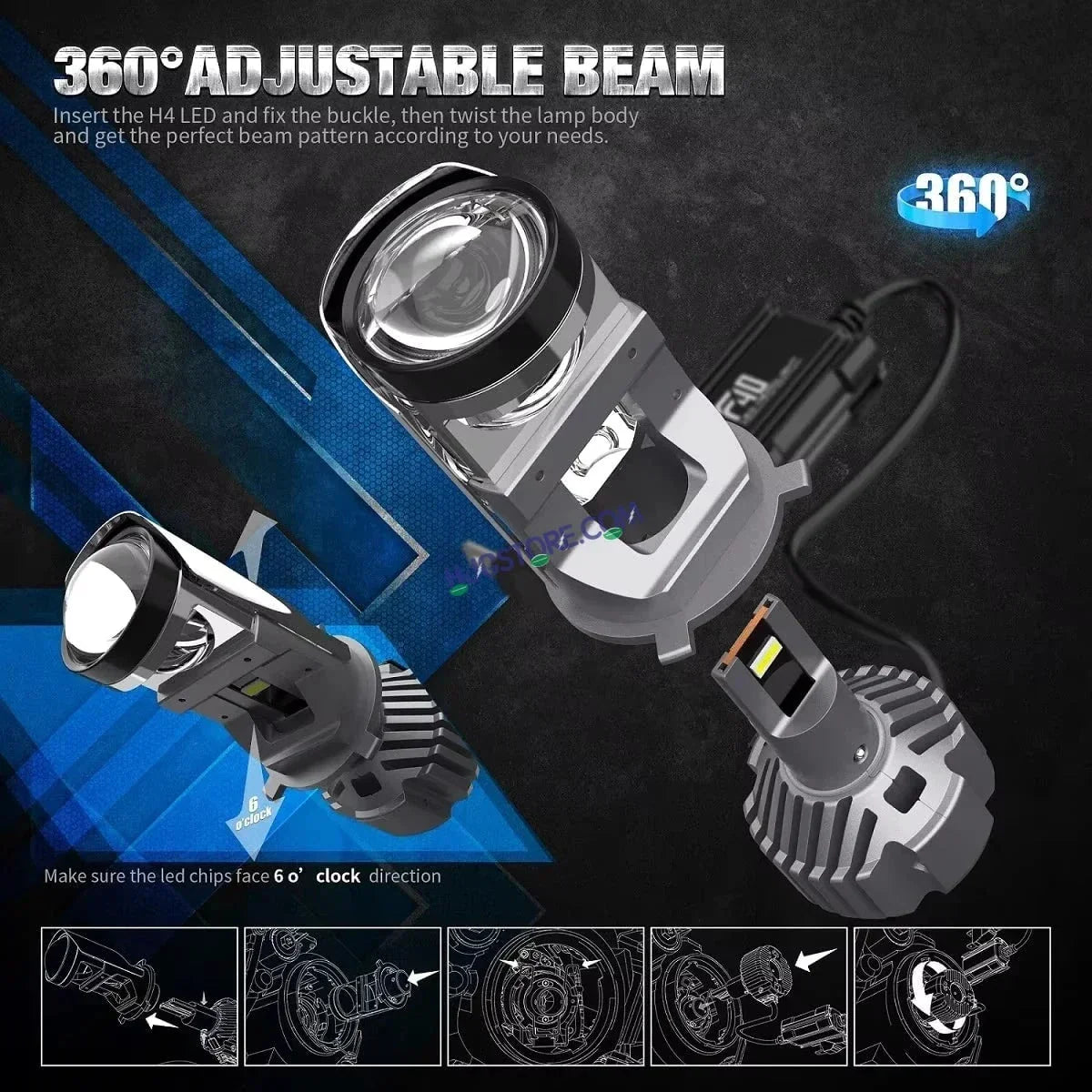 HJG Y6 New Model 250W Projector Lens H4 LED Bulb 250W HJG Y6 Projector Light Lamp H4 LED Mini Projector Lens with Fan for Car Bulb 25000LM Conversion Kit Hi/Lo Beam Headlight 12V/24V for Car SUV, Set of 2, White Hi/Lo LIU HJG Y6 H4 250W, Pack of 2 - Biker.Store - www.biker.store