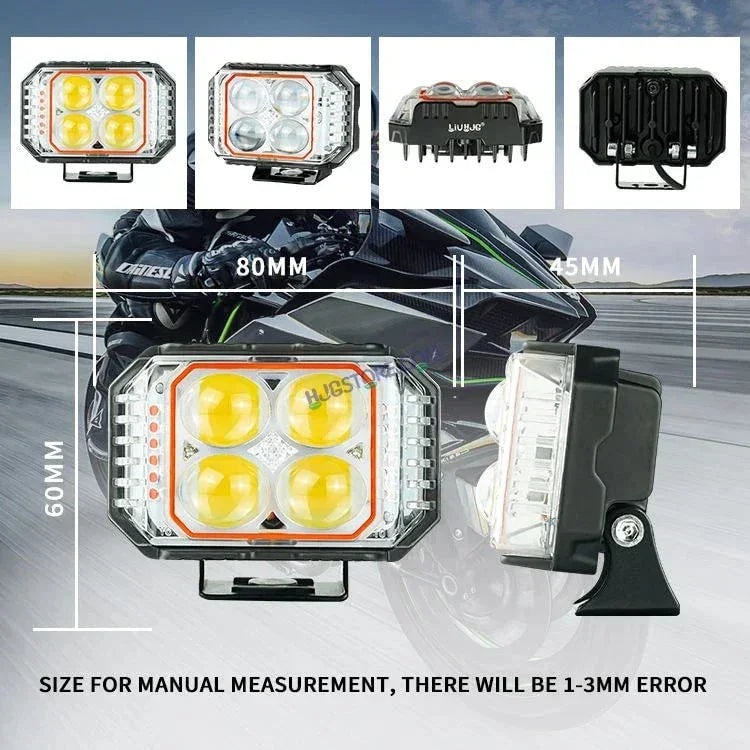 HJG New 4x4 Projector Lens 2pc Foglight with Red Blue Flash 4 LED Projector Fog Quad 4x4 Lens 80W with Red DRL Foglight Ultra Wide Dual Intensity LED Fog Lights White/Yellow/Red Blue Flash (80W) Universal For All Cars & Bikes LIU HJG Projector 4x4 Fog - Biker.Store - www.biker.store