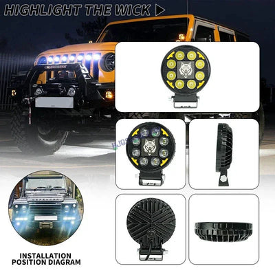 HJG 8 LED New Model Wolf Fog Light 60W LIU HJG Round Fog Light with DRL For Universal For Bike Universal For Car (Set of 2) 60W HJG Wolf Round Foglight with Red DRL, Flash Mode - Biker.Store - www.biker.store