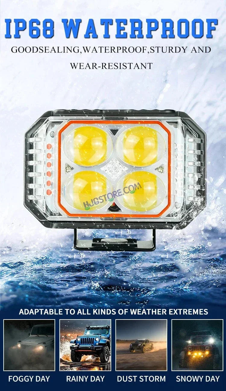 HJG New 4x4 Projector Lens 2pc Foglight with Red Blue Flash 4 LED Projector Fog Quad 4x4 Lens 80W with Red DRL Foglight Ultra Wide Dual Intensity LED Fog Lights White/Yellow/Red Blue Flash (80W) Universal For All Cars & Bikes LIU HJG Projector 4x4 Fog - Biker.Store - www.biker.store