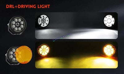 HJG New 9 LED 180W Round CREE Foglight Foglamp with Yellow Cover 180W 9 LED HJG 180W 9 LED Car Accessories Led Headlights Lights Led Fog Lights For Motorcycle Car SUV Lights, Set of 2 with Wiring Harness Kit HJG 9 LED Round 180W - Biker.Store - www.biker.store