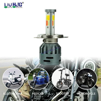 HJG M3 Mini 60W White/Yellow H4 Dual Beam New Model LED Bulb AC/DC Headlight LED Bulb White/Yellow Hi/Lo 60W H4 LED for Bike Car Light H4 LED with Fan Conversion Kit Hi/Lo Beam Headlight 12V/24V for Bike/Car, Set of 1, 6000 LM 60W, White/Yellow Hi/Lo - Biker.Store - www.biker.store