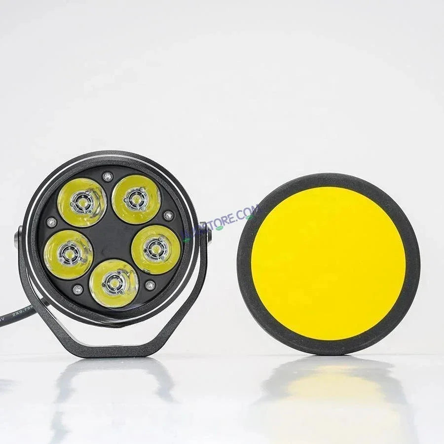HJG 5 LED 100W Round CREE Foglight Foglamp with Yellow Cover 100W 5 LED HJG 100W 5 LED Car Accessories Led Headlights Lights Led Fog Lights For Motorcycle Car SUV Lights, Set of 2 with Wiring Harness Kit HJG 5 LED Round 100W - Biker.Store - www.biker.store