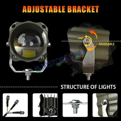 HJG Mini Laser Cannon Foglight 300 Meters Laser Focus Projector Fog Projector Lens with 300 Meters Projection Distance 80W Foglight Ultra Wide Dual Intensity LED Fog Lights White/Yellow Universal For All Cars & Bikes LIU HJG Mini Laser Cannon Foglight 2pc - Biker.Store - www.biker.store