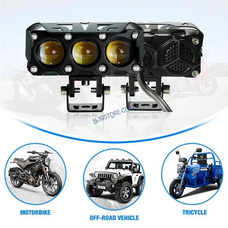 HJG Future Eyes 3 Lens Foglight with Wiring Harness Kit 120W 3 Lens Projector Lens Fog Light 120W Foglight Ultra Wide Dual Intensity LED Fog Lights White/Yellow Universal For All Cars & Bikes LIU HJG Future Eyes 3 Lens Foglight with Wiring Harness Kit - Biker.Store - www.biker.store