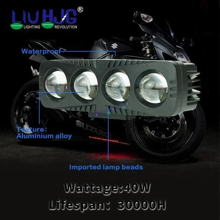 HJG 4 Lens CREE LED Foglight with Red DRL Rectangle 12v Modular Offroad Led Pods Laser Rgb Led Work Light, Set of 2 HJG Foglight - Biker.Store - www.biker.store