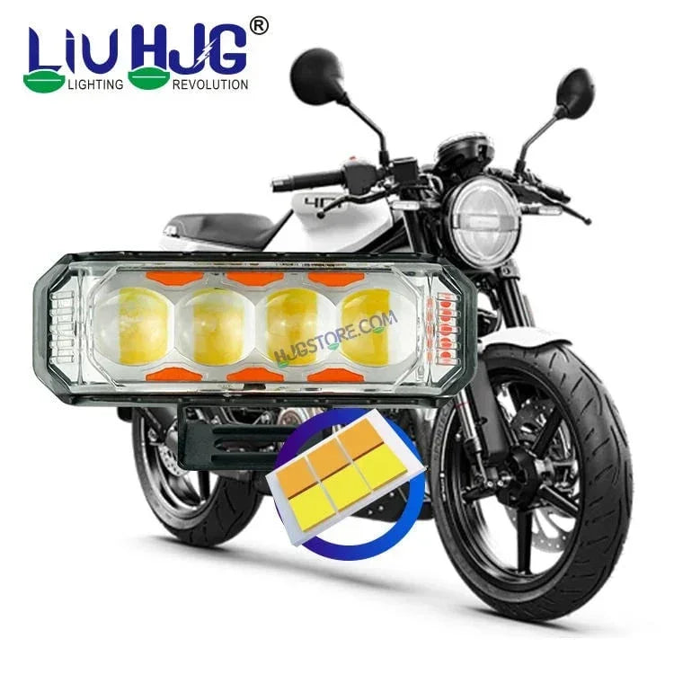 HJG 4 LED Light Bar 2pc with Red Blue Flash Strobe Fog Light for Bikes and Cars High Power, Heavy clamp and Strong aluminum. (4 LED Fog Light Bar Single) White/Yellow, Red Blue Strobe Flash, Pack of 2 - Biker.Store - www.biker.store