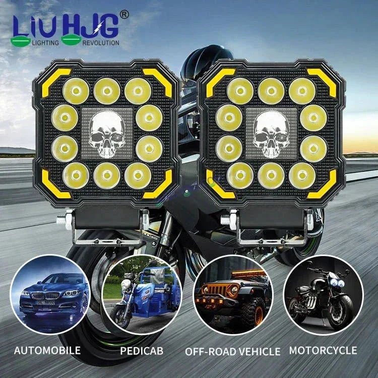 HJG 11 LED New Model Skull 60W LIU HJG Square Fog Light with DRL For Universal For Bike Universal For Car (Set of 2) 60W HJG - Biker.Store - www.biker.store