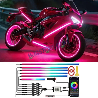 HJG 6Pcs Motorcycle Ambient Lighting Kit, Smart Mobile App Controlled RGB LED Underglow Strips (12V) | Waterproof & All Weather Proof | Flexible, Bendable & Can Be Cut Anywhere for Custom Fit | Multi-Color Accent Glow for All Bikes LIU HJG Ambient Light - Biker.Store - www.biker.store